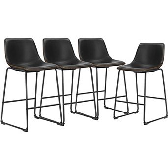 26" Counter Height Bar Stool Set of 4 - Modern Leather, Metal Legs, Easy Clean