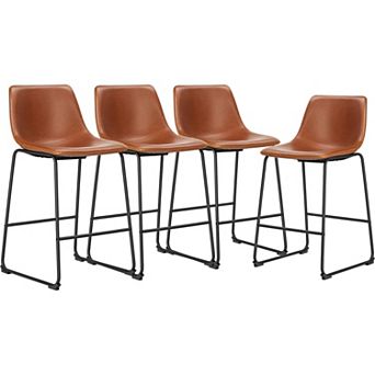 26" Counter Height Bar Stool Set of 4 - Modern Leather, Metal Legs, Easy Clean