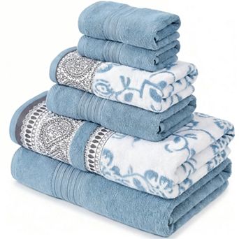 6 pc Cotton Towel Set: 2 Bath, 2 Hand, 2 Washcloths