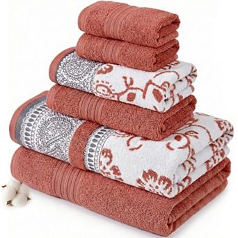6 pc Cotton Towel Set: 2 Bath, 2 Hand, 2 Washcloths