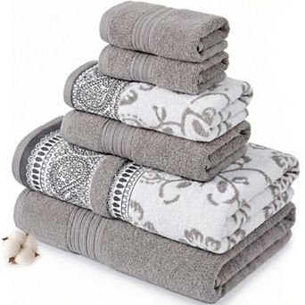 6 pc Cotton Towel Set: 2 Bath, 2 Hand, 2 Washcloths