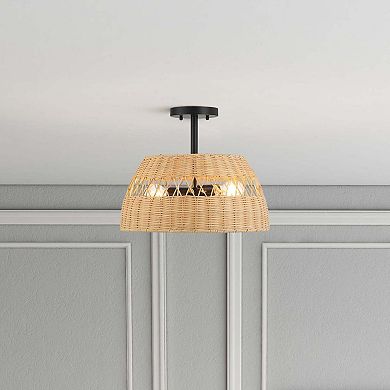 ELEMENT ACE Double Lights Semi Flush Ceiling Fixture with Rattan Shade