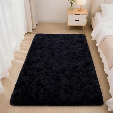 Soft Black Shag Area Rug 2x3, Fluffy Non-Slip Rug for Bedroom