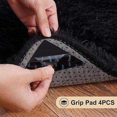 Soft Black Shag Area Rug 2x3, Fluffy Non-Slip Rug for Bedroom