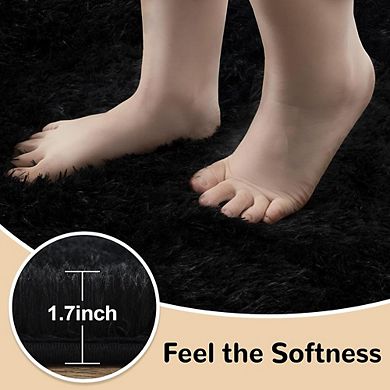 Soft Black Shag Area Rug 2x3, Fluffy Non-Slip Rug for Bedroom