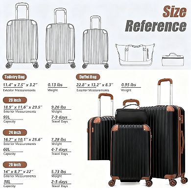 5-Piece Travel Luggage Set with TSA Lock, ABS Hard Shell, Silent Wheels