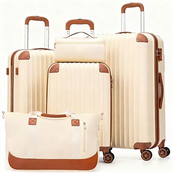 5 pc Travel Luggage Set with TSA Lock, ABS Hard Shell, Silent Wheels