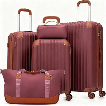 5 pc Travel Luggage Set with TSA Lock, ABS Hard Shell, Silent Wheels