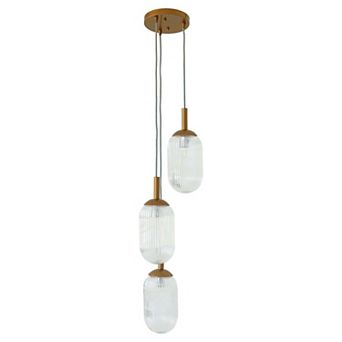 ELEMENT ACE Modern Retro Three-Light Adjustable Pendant Lamp with Ribbed Glass Shades