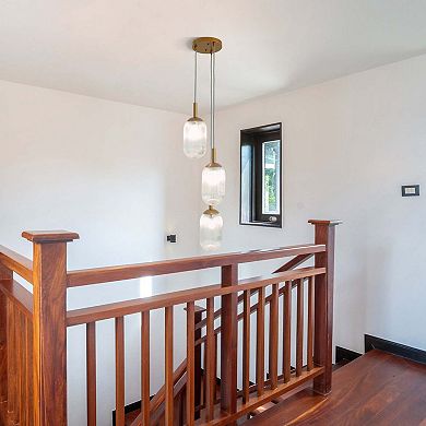 ELEMENT ACE Modern Retro Three-Light Adjustable Pendant Lamp with Ribbed Glass Shades