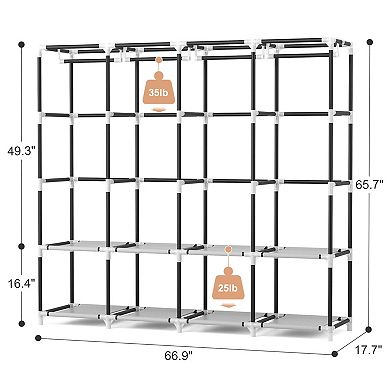 Sturdy Portable 67" Wide Wardrobe with 4 Rods, 4 Shelves, & 4 Pockets