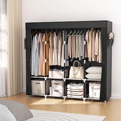 Sturdy Portable 67" Wide Wardrobe with 4 Rods, 4 Shelves, & 4 Pockets