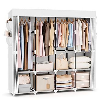Sturdy Portable 67" Wide Wardrobe with 4 Rods, 4 Shelves, & 4 Pockets