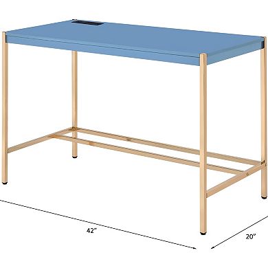 GOODSILO Modern Compact Writing Desk with USB Port and Gold Metal Base