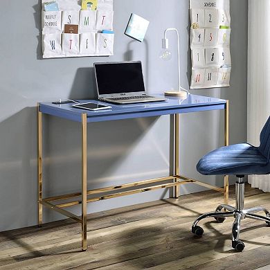 GOODSILO Modern Compact Writing Desk with USB Port and Gold Metal Base