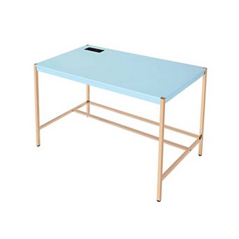 GOODSILO Modern Compact Writing Desk with USB Port and Gold Metal Base