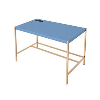GOODSILO Modern Compact Writing Desk with USB Port and Gold Metal Base