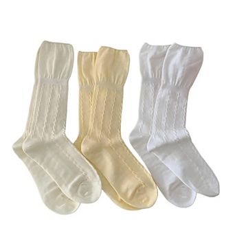 3-Pair Textured Crew Socks Soft Knit Fabric Cable Detail Comfortable Everyday Giftable Sock Set
