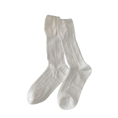 3-Pair Textured Crew Socks Soft Knit Fabric Cable Detail Comfortable Everyday Giftable Sock Set