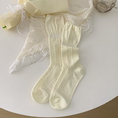 3-Pair Textured Crew Socks Soft Knit Fabric Cable Detail Comfortable Everyday Giftable Sock Set