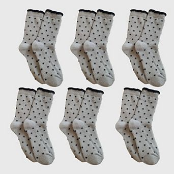 Women's 6 pk Cozy Polka Dot Fuzzy Socks - Warm & Stylish Mid-Calf Socks for Winter Comfort