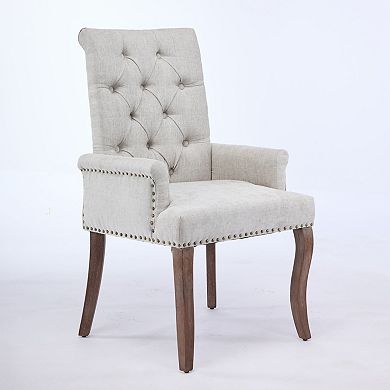 GOODSILO Elegant Upholstered Accent Dining Chair with Curved Wood Legs and Tufted Back