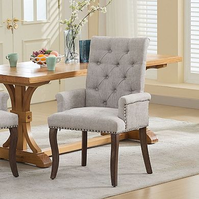 GOODSILO Elegant Upholstered Accent Dining Chair with Curved Wood Legs and Tufted Back