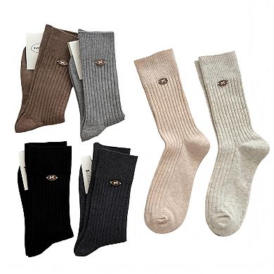 3-Pair Ribbed Crew Socks Soft Stretch Knit with Subtle Embblem Detail Comfortable Everyday Sock Set