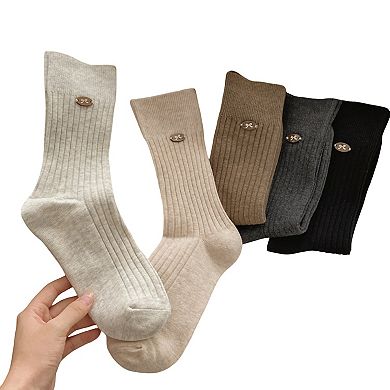 3-Pair Ribbed Crew Socks Soft Stretch Knit with Subtle Embblem Detail Comfortable Everyday Sock Set