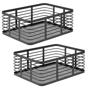 Metal Pantry Basket with Handles - Set of 2 - Matte Black
