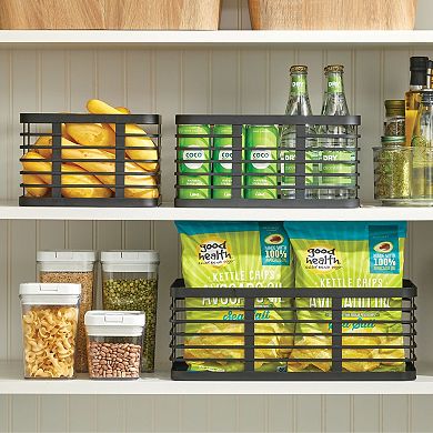 Metal Pantry Basket with Handles - Set of 2 - Matte Black