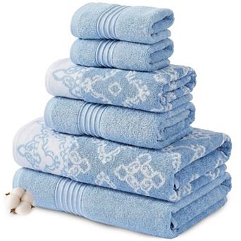 6 pc Cotton Towel Set: 2 Bath, 2 Hand, 2 Washcloths