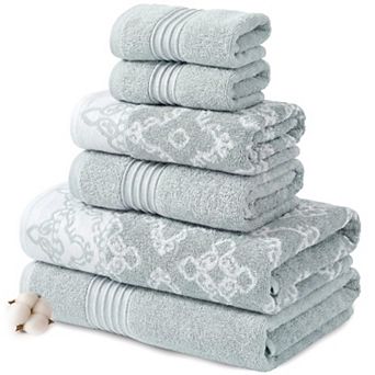 6 pc Cotton Towel Set: 2 Bath, 2 Hand, 2 Washcloths