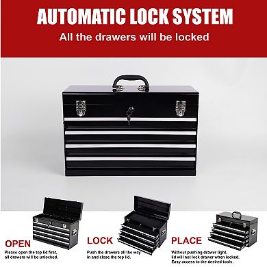ELEMENT ACE Heavy Duty Metal Tool Box with Drawers and Locking System