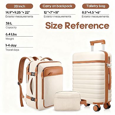 20" Carry On Suitcase & 18" Backpack Set - TSA Lock, Silent Wheels, Durable