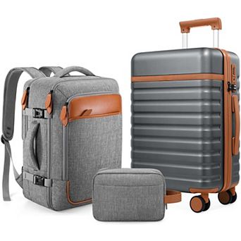 20" Carry On Suitcase & 18" Backpack Set - TSA Lock, Silent Wheels, Durable