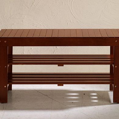 GOODSILO Solid Wood Shoe Bench with Storage Shelf for Entryway Organization