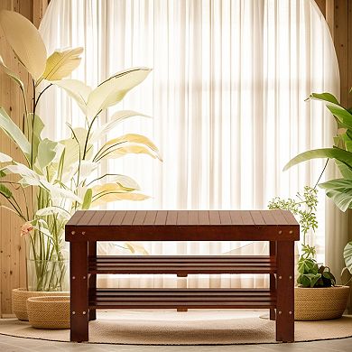 GOODSILO Solid Wood Shoe Bench with Storage Shelf for Entryway Organization
