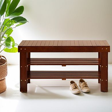 GOODSILO Solid Wood Shoe Bench with Storage Shelf for Entryway Organization