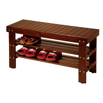 GOODSILO Solid Wood Shoe Bench with Storage Shelf for Entryway Organization