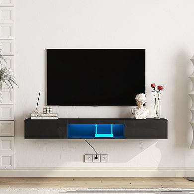 GOODSILO Wall Mounted Floating TV Stand with LED Lighting and Storage Cabinet
