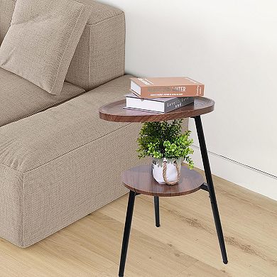 2-Tier Metal End Table with Open Shelf for Home Decor