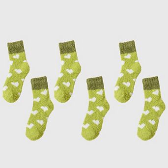 Women's 6 pk Fuzzy Heart Socks - Plush Mid-Calf Socks for Cozy Lounging & Casual Wear