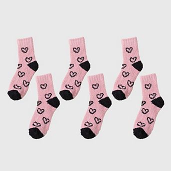Women's 6 pk Fuzzy Heart Socks - Plush Mid-Calf Socks for Cozy Lounging & Casual Wear