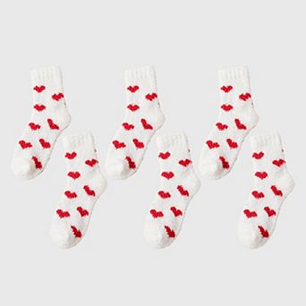 Women's 6 pk Fuzzy Heart Socks - Plush Mid-Calf Socks for Cozy Lounging & Casual Wear