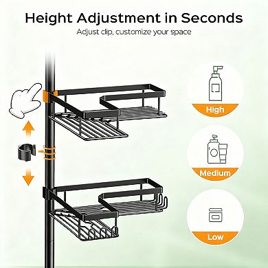 4-Tier Rustproof Shower Organizer with Hooks & Soap Dish - No-Tools, Adjustable for Renters