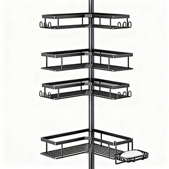 4 tier Rustproof Shower Organizer with Hooks & Soap Dish - No-Tools, Adjustable for Renters