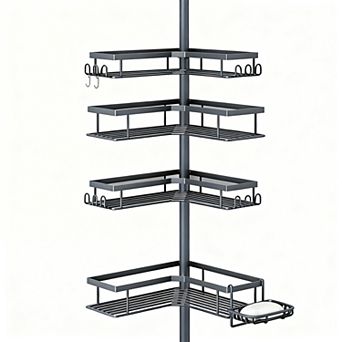 4 tier Rustproof Shower Organizer with Hooks & Soap Dish - No-Tools, Adjustable for Renters