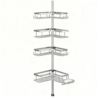 4 tier Rustproof Shower Organizer with Hooks & Soap Dish - No-Tools, Adjustable for Renters