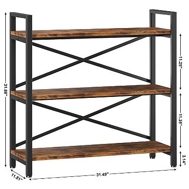 31.49" Wide 3-Tier Wood & Metal Bookcase for Home
